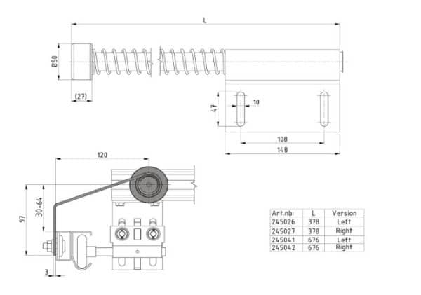 Tope de resorte plano derecho 15" D25026-FR - Imagen 2